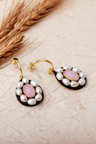 3 Farklı Renk Seçenekli Altın Yaldızlı İncili 925 Ayar Gümüş Damla Küpe 7415