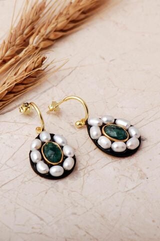 3 Farklı Renk Seçenekli Altın Yaldızlı İncili 925 Ayar Gümüş Damla Küpe 7415