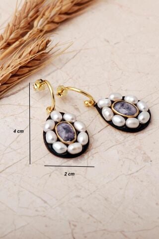 3 Farklı Renk Seçenekli Altın Yaldızlı İncili 925 Ayar Gümüş Damla Küpe 7415