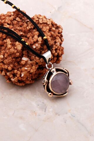 Pembe Kuvars Elişi Tasarım Gümüş Kolye 7139