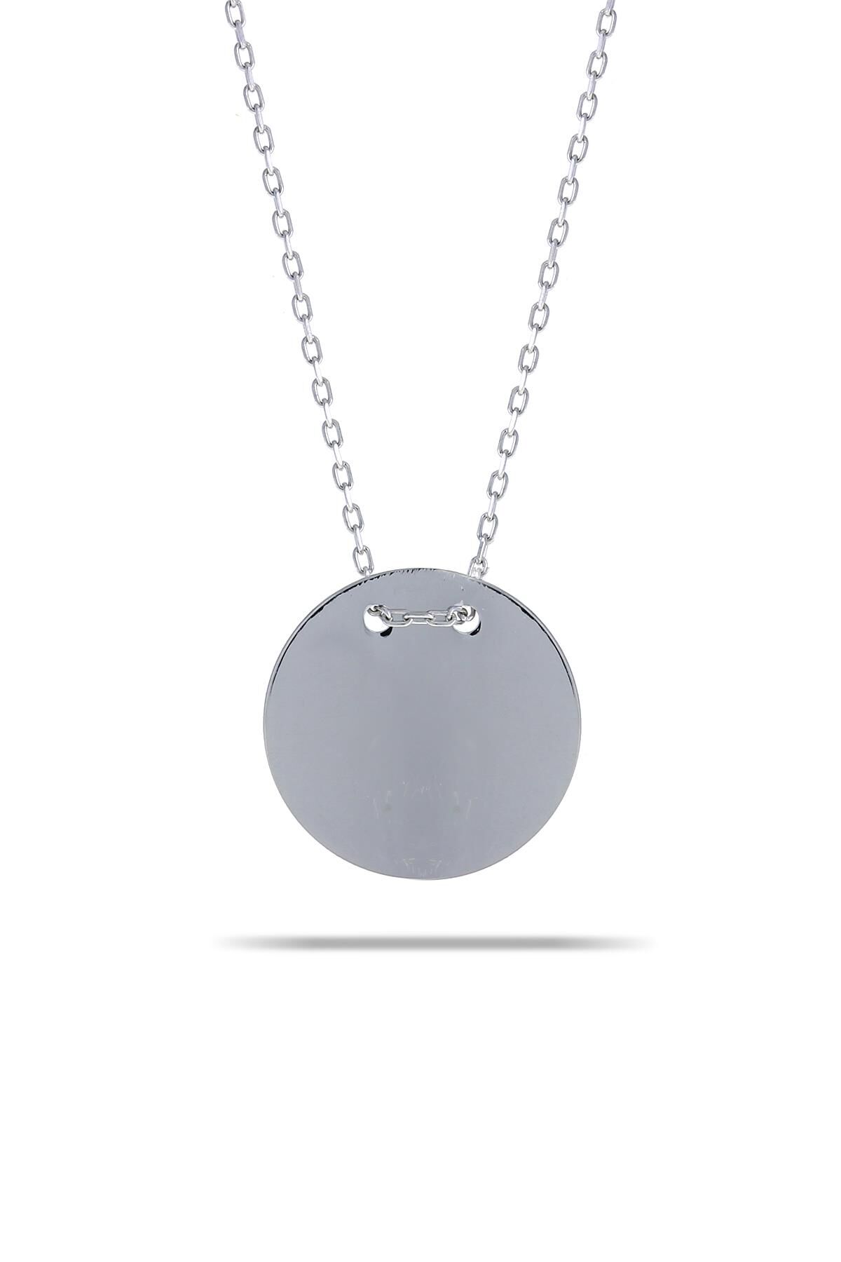 Rodyumlu Orta Boy Gümüş Plaka Kolye 7351