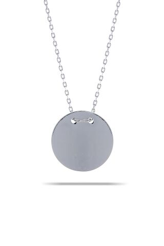 Rodyumlu Orta Boy Gümüş Plaka Kolye 7351