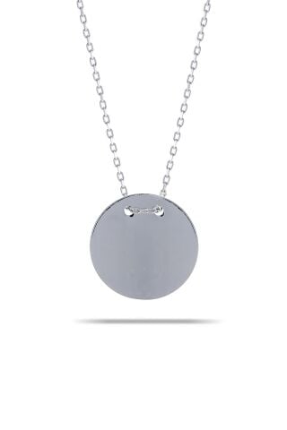 Rodyumlu Orta Boy Gümüş Plaka Kolye 7351