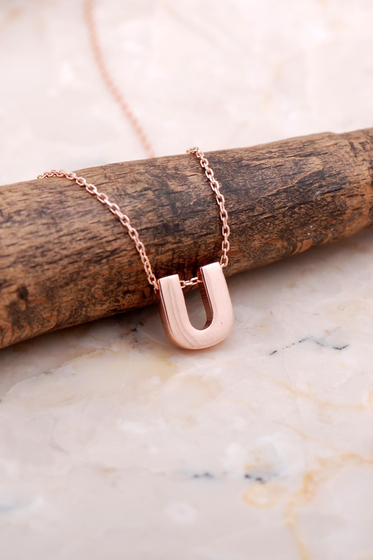 U Harfi Rose Gümüş Kolye 7905