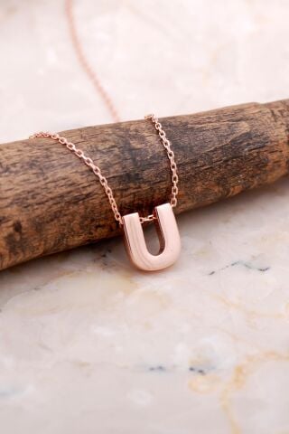 U Harfi Rose Gümüş Kolye 7905