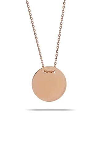 Rose Orta Boy Gümüş Plaka Kolye 7352