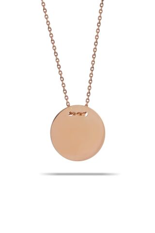 Rose Orta Boy Gümüş Plaka Kolye 7352