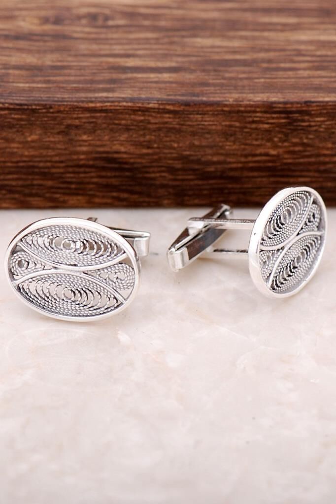 TELKARİ İŞLEMELİ GÜMÜŞ KOL DÜĞMESİ 17