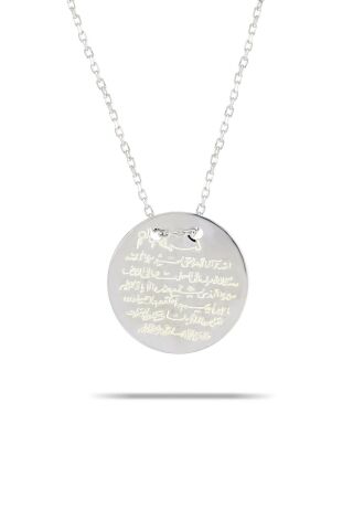 Ayetli Orta Boy Rodyumlu Gümüş Kolye 7353