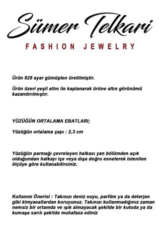 Yakut Taşlı İncili Altın Yaldızlı 925 Ayar Gümüş Ayarlanabilir Yüzük 6009