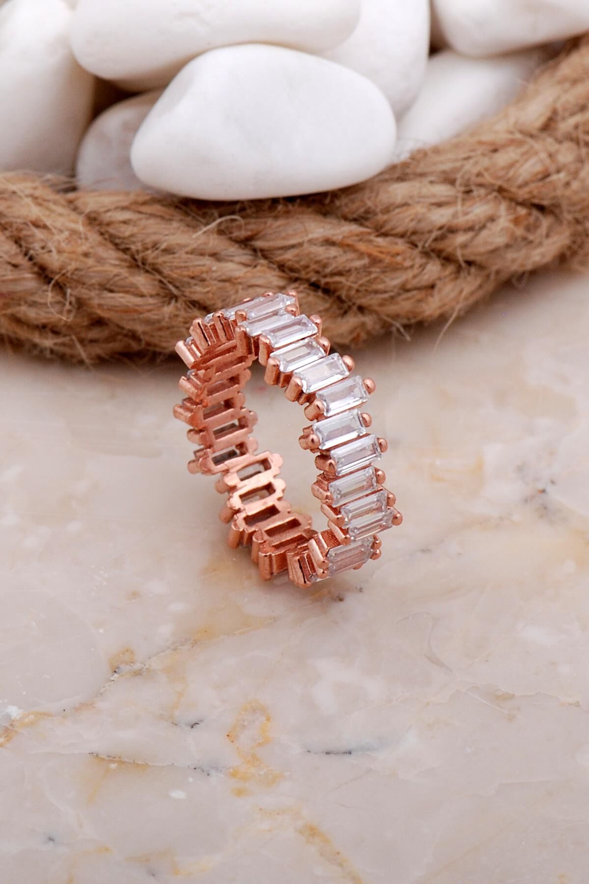 Baget Zirkon Taşlı Tamtur Rose Gümüş Yüzük 3525