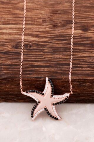 Deniz Yıldızı Tasarım Rose Gümüş Kolye 2723