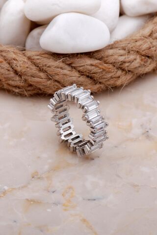 Baget Zirkon Taşlı Tamtur Rodyumlu Gümüş Yüzük 3527