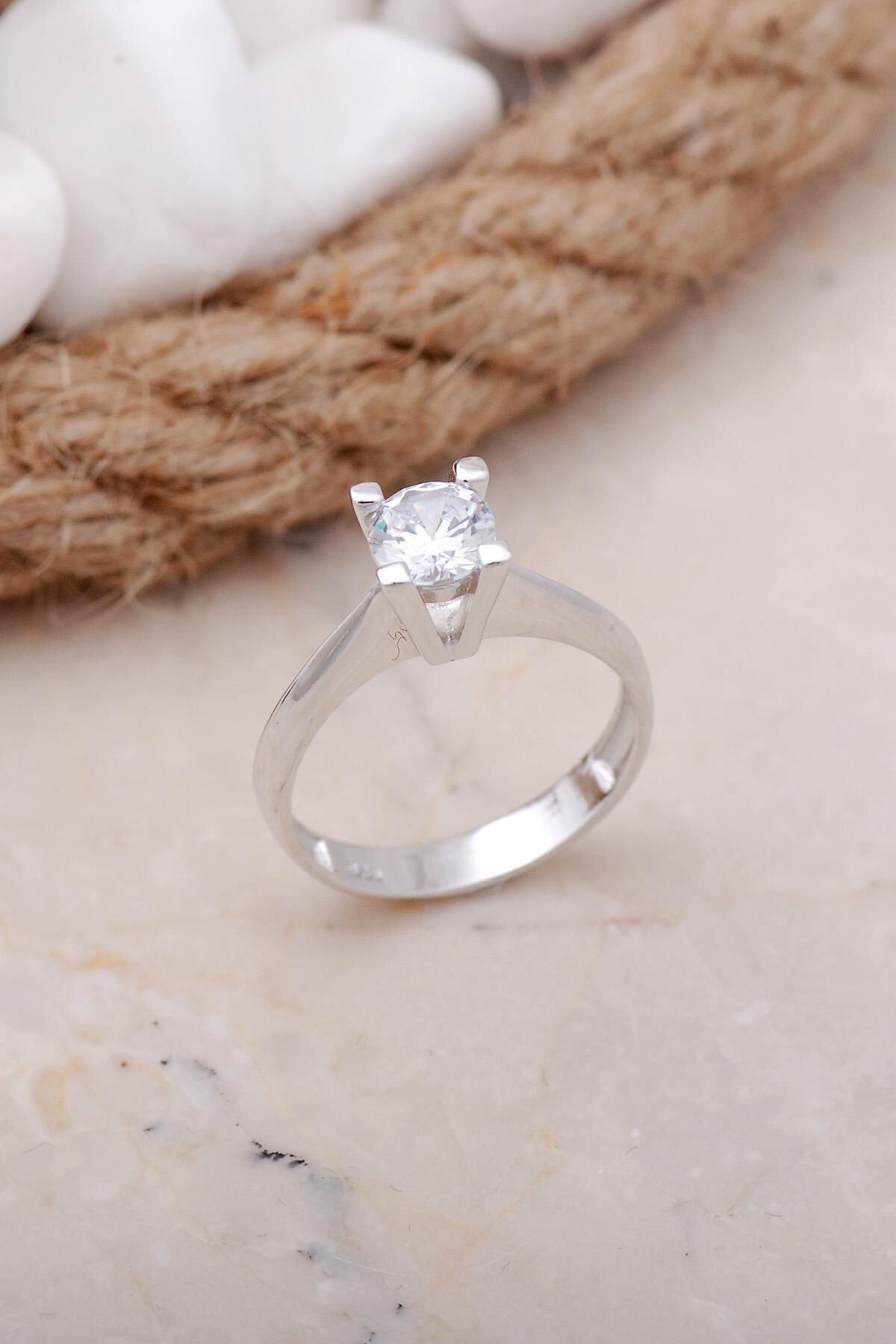 Tektaş Rodyumlu Gümüş Yüzük 3385