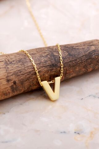 V Harfi Altın Kaplama Gümüş Kolye 7912