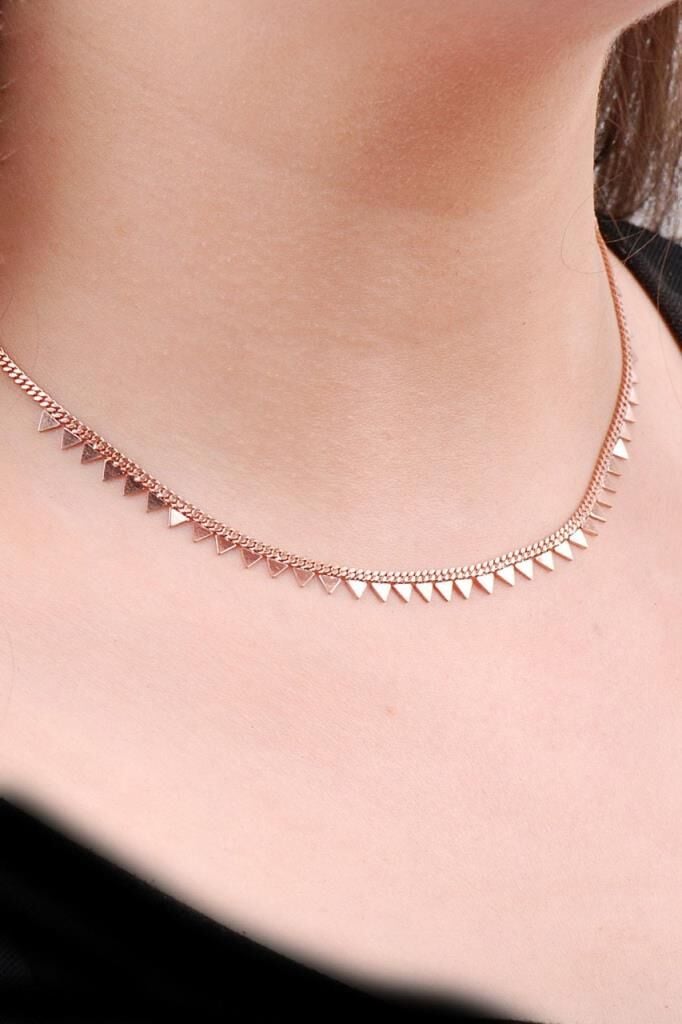 Choker Rose Gümüş Üçgen Tasarım Kolye 6467