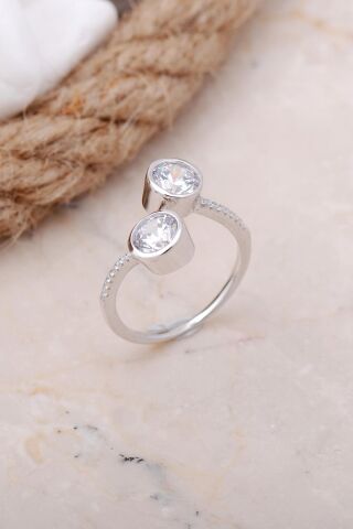 Çift Başlı Tasarım Rodyumlu Gümüş Yüzük 3386