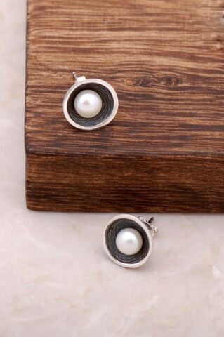 İnci Taşlı Tasarım Elişi Gümüş Küpe 4061