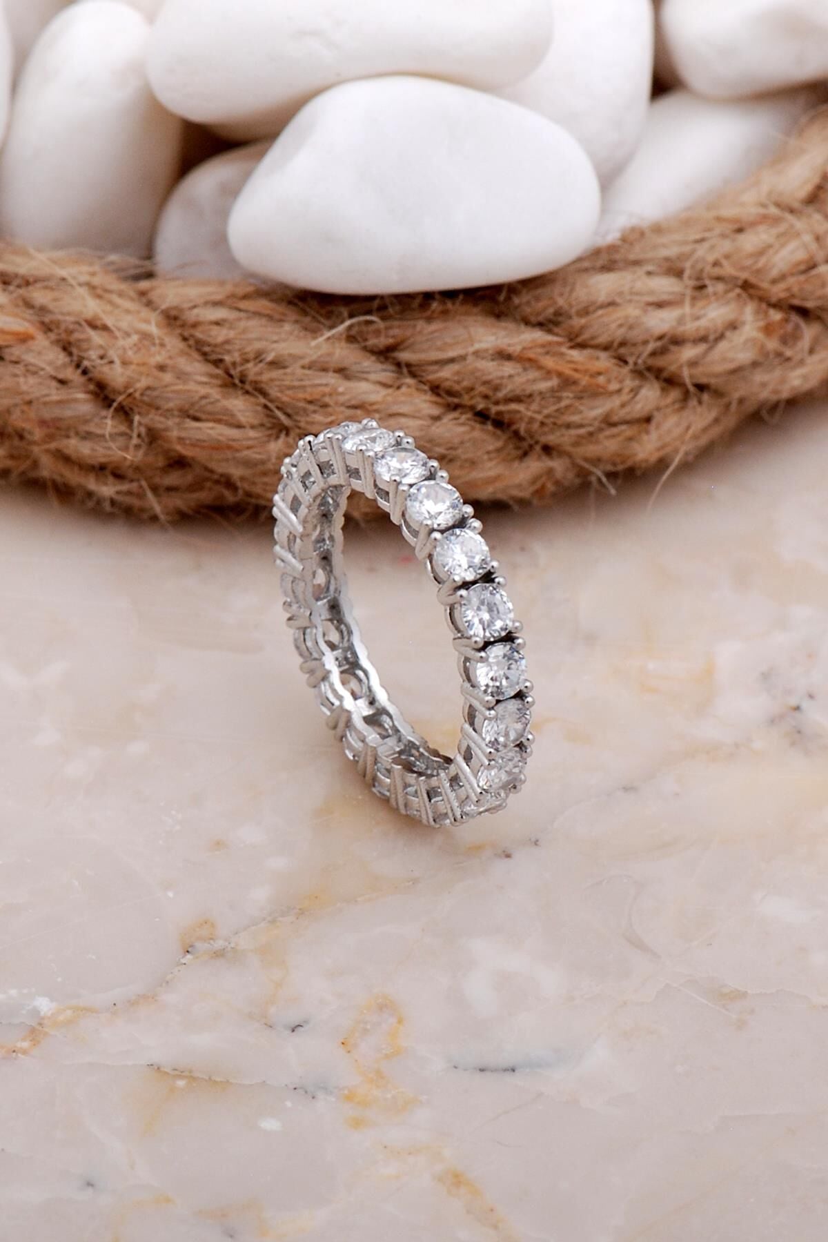 3 mm Su Yolu Tamtur Rodyumlu Gümüş Yüzük 3529