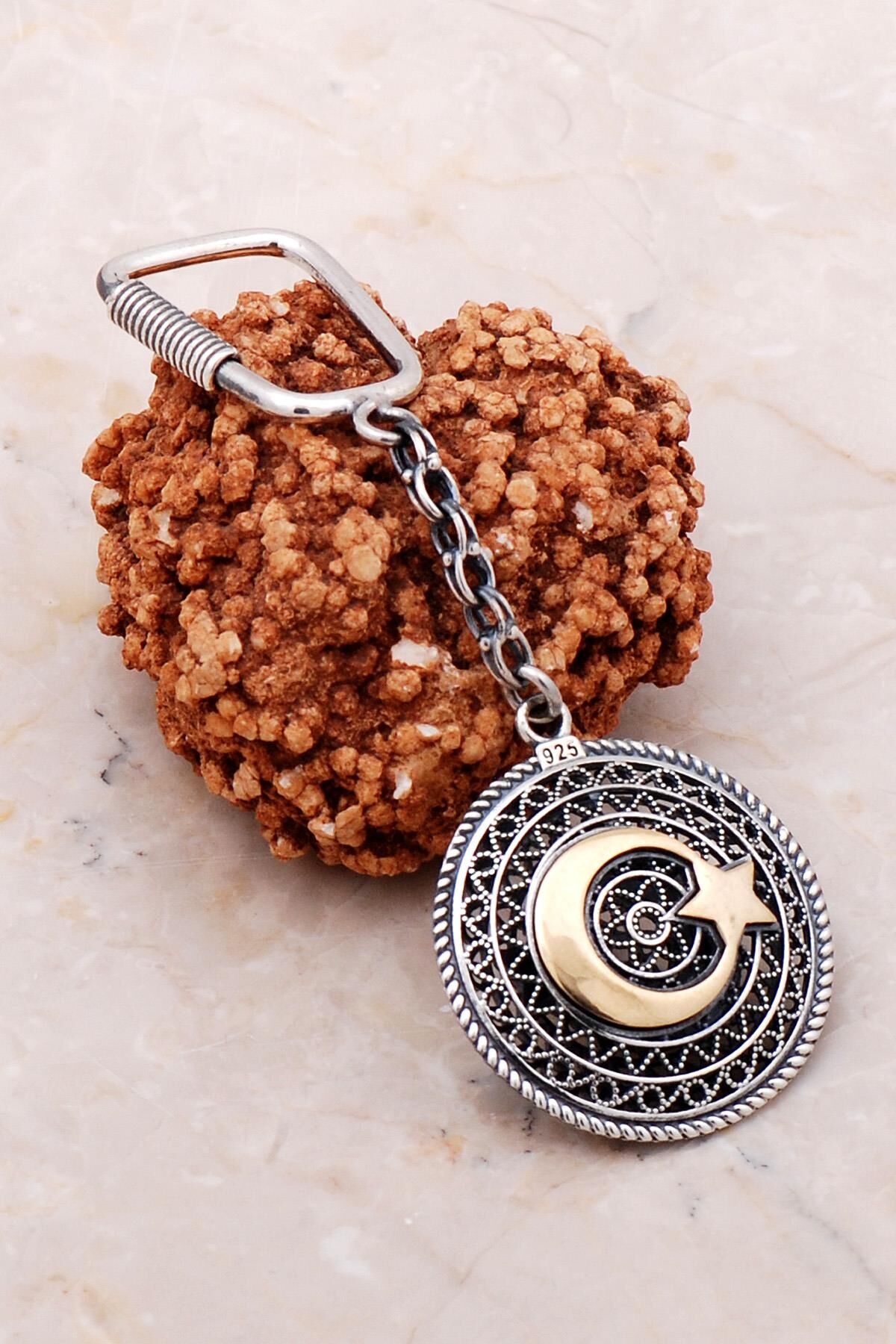 Ay Yıldız Telkari İşlemeli Elişi Gümüş Anahtarlık 145