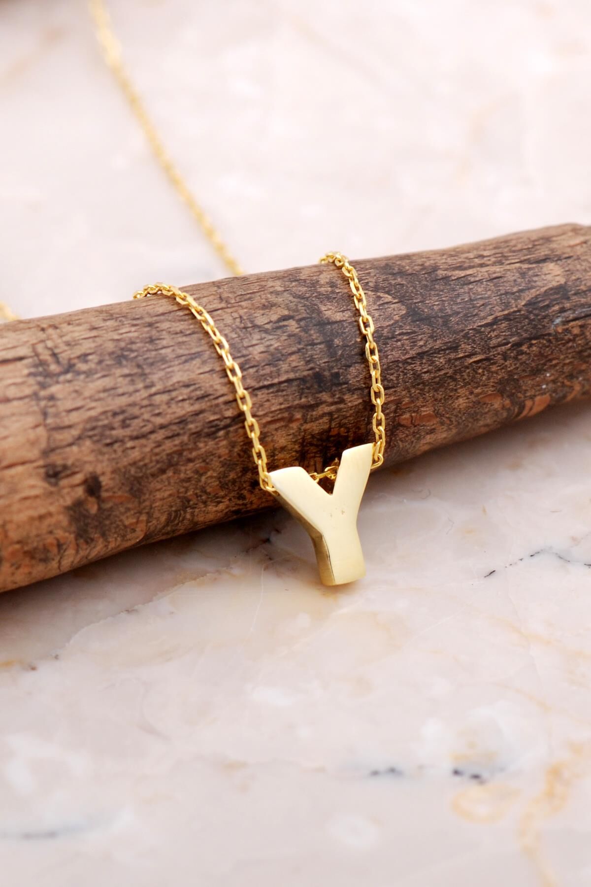 Y Harfi Altın Kaplama Gümüş Kolye 7915