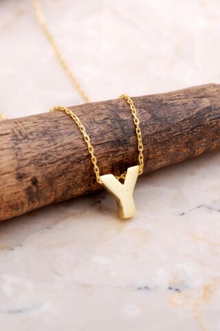 Y Harfi Altın Kaplama Gümüş Kolye 7915