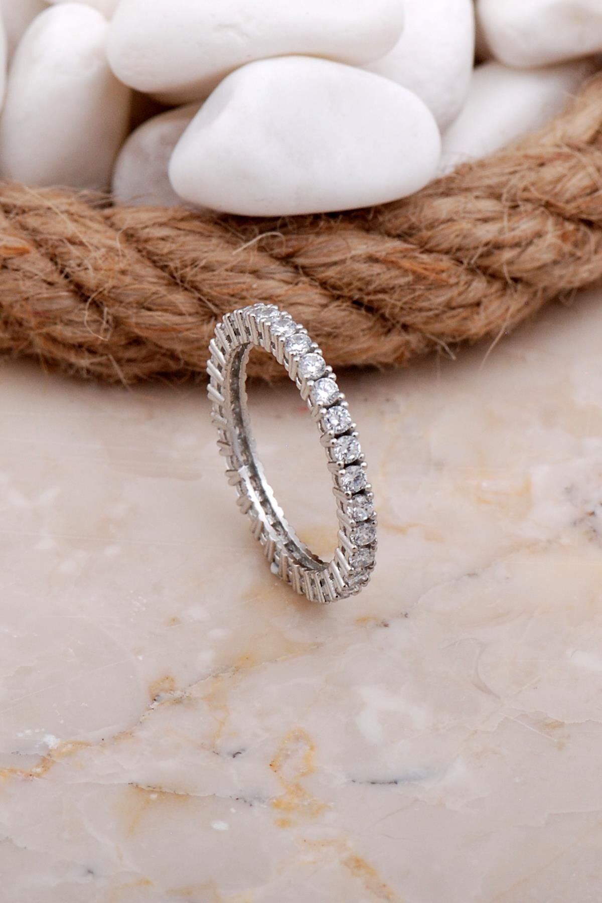 1.5 mm Su Yolu Tamtur Rodyumlu Gümüş Yüzük 3531