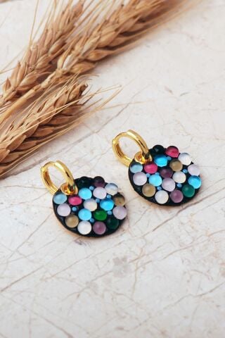 5 Farklı Doğal Taş Seçenekli Altın Yaldızlı 925 Ayar Gümüş Halka Küpe 7412