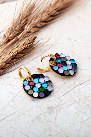 5 Farklı Doğal Taş Seçenekli Altın Yaldızlı 925 Ayar Gümüş Halka Küpe 7412