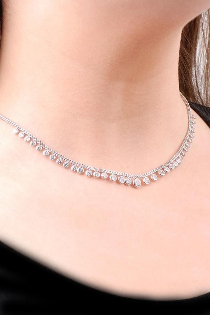 Choker Sıra Taşlı Tasarım Gümüş Kolye 6472