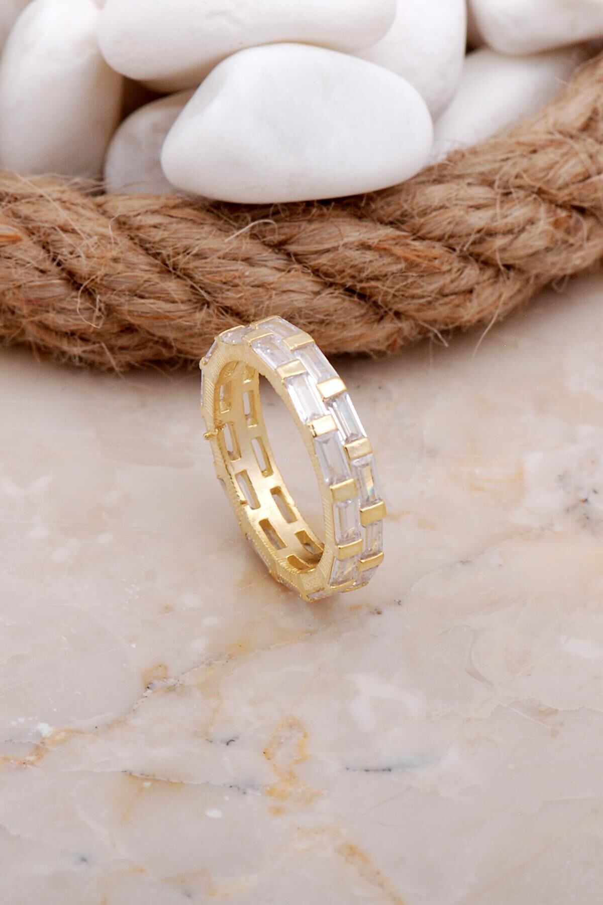 İki Sıra Baget Tamtur Altın Yaldızlı Gümüş Yüzük 3533