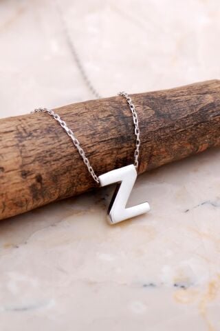 Z Harfi Rodyumlu Gümüş Kolye 7919