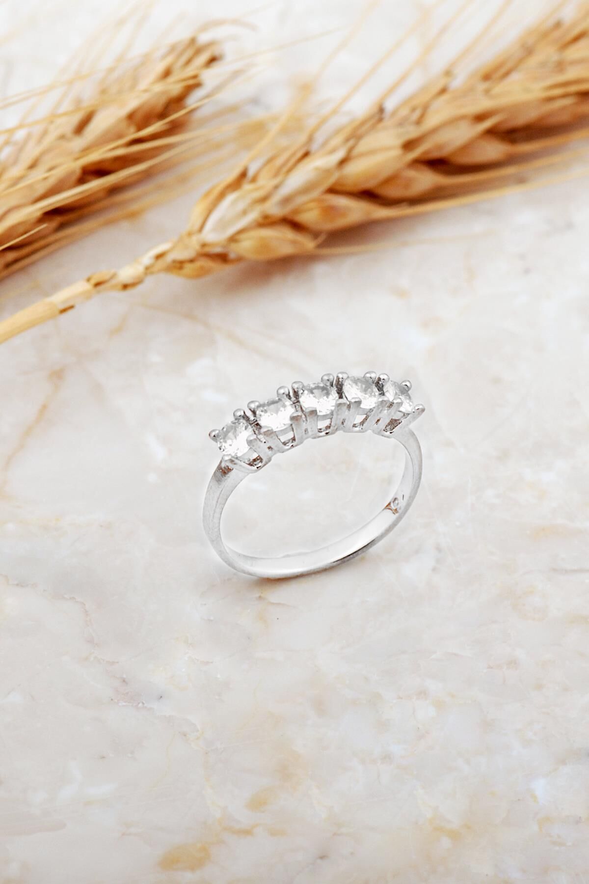 Rodyumlu Gümüş Beştaş Yüzük 5941