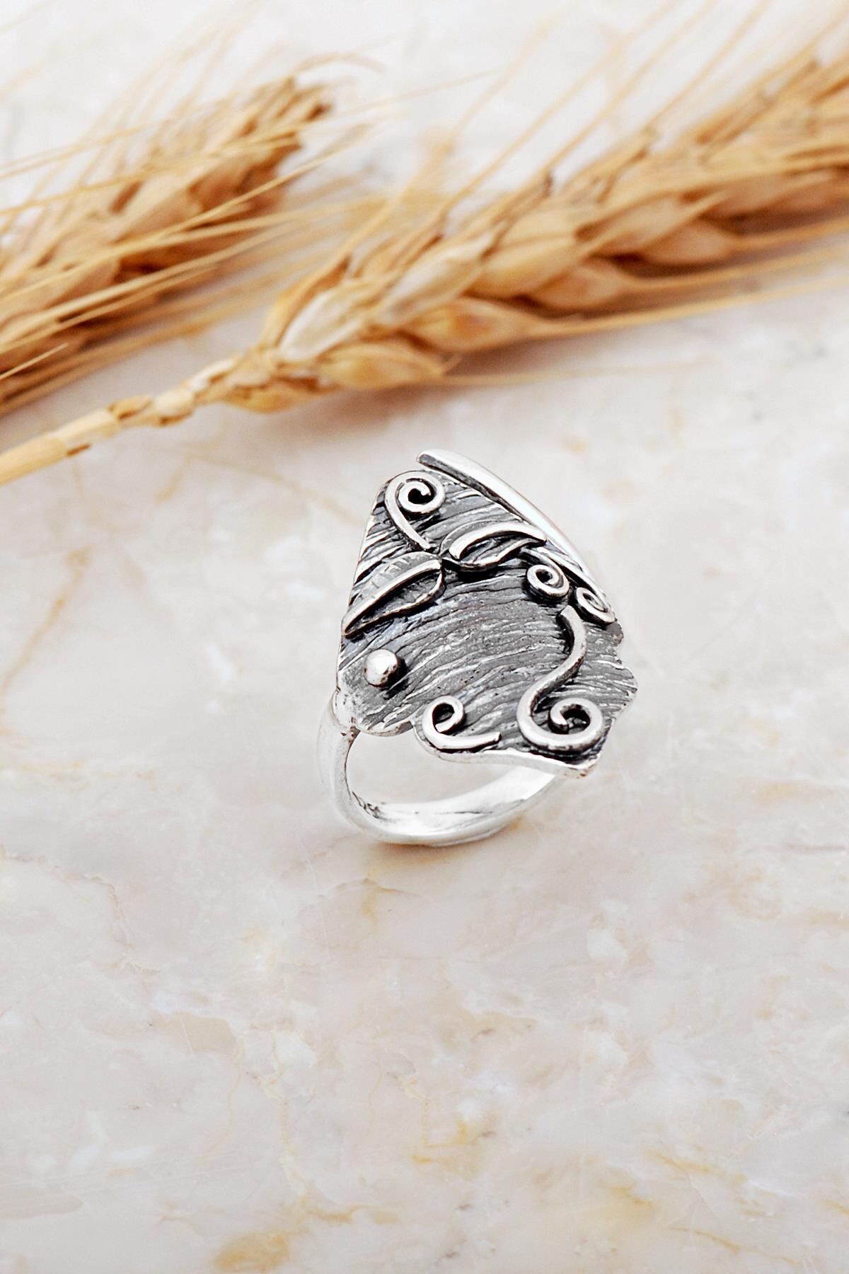 Çekiç Dövme Elişi Tasarım Gümüş Yüzük 5943