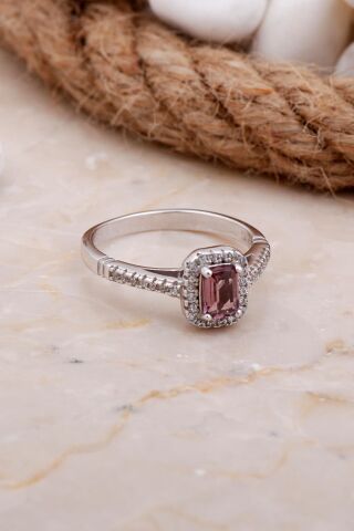 Ametist Taşlı Baget Rodyumlu Gümüş Yüzük 3538