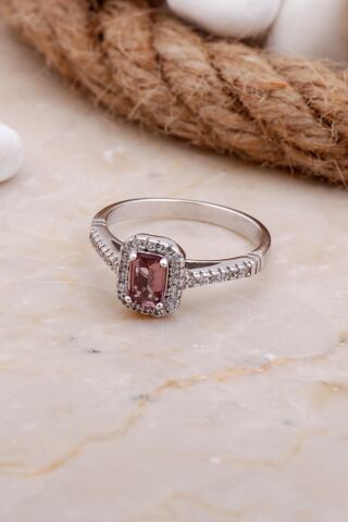 Ametist Taşlı Baget Rodyumlu Gümüş Yüzük 3538