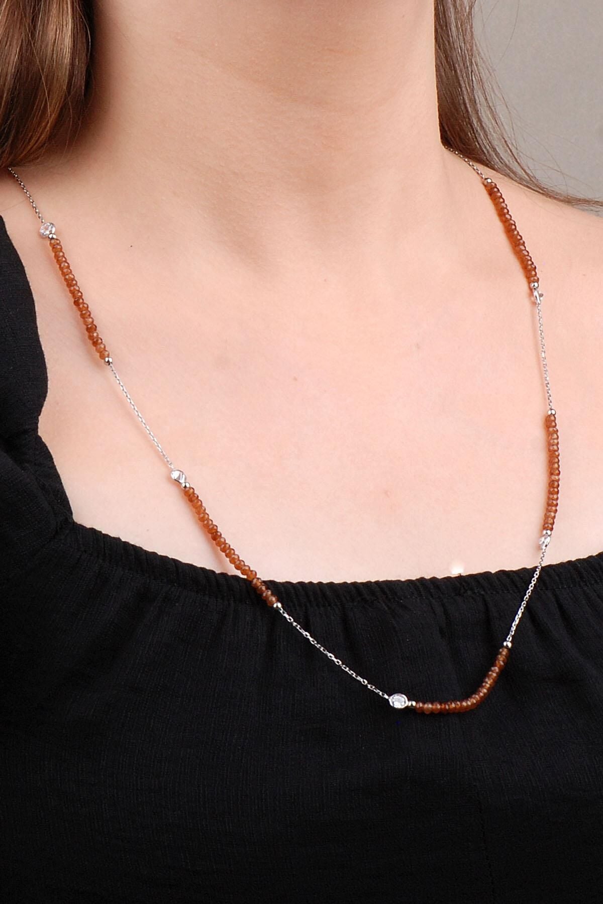 Yemen Akik Taşlı Dizgi Gümüş Kolye 6645