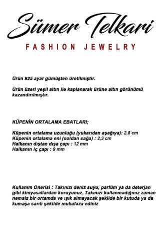 4 Farklı Doğal Taş Seçenekli Altın Yaldızlı İncili 925 Ayar Gümüş Halka Küpe 7413 Kök Zümrüt Taşı (Yeşil)