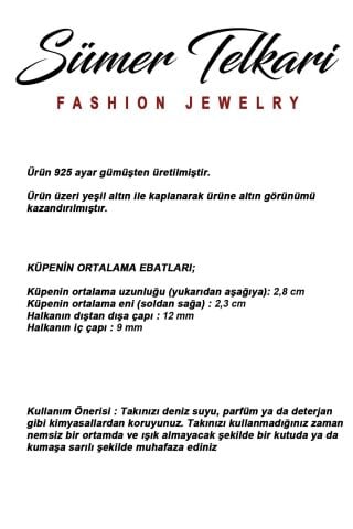 4 Farklı Doğal Taş Seçenekli Altın Yaldızlı İncili 925 Ayar Gümüş Halka Küpe 7413 Kök Zümrüt Taşı (Yeşil)