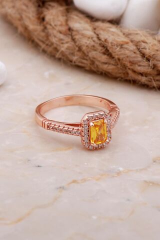 Topaz Taşlı Baget Rose Gümüş Yüzük 3539