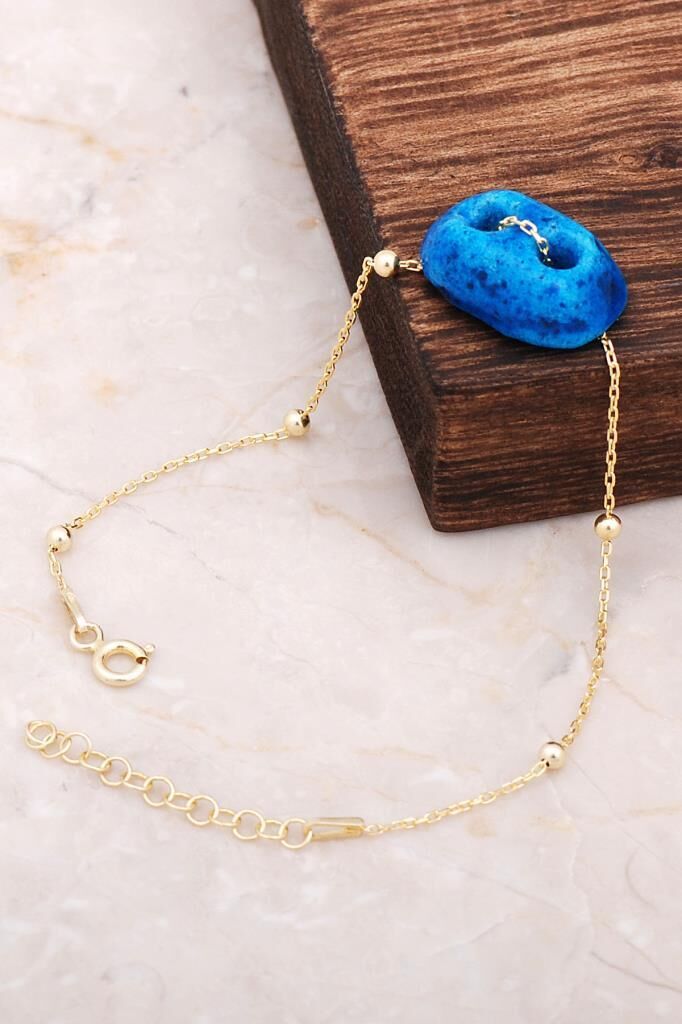 Süryani Nazar Boncuklu Altın Yaldızlı Gümüş Bileklik 3240