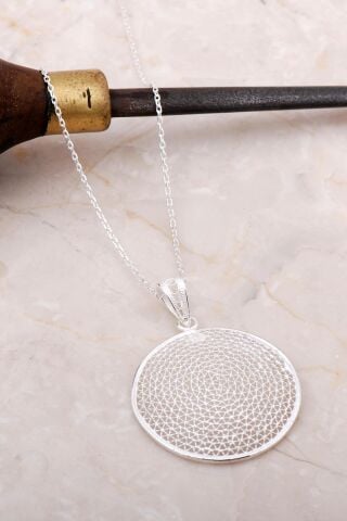 Telkari İşlemeli Sarma Gümüş Kolye 6897