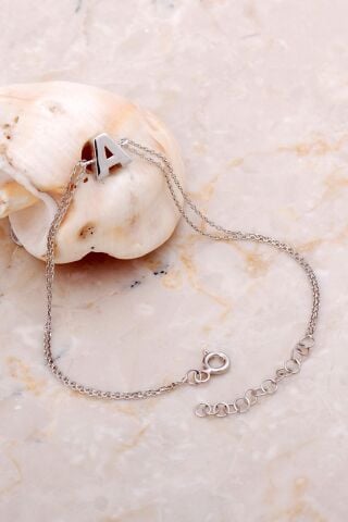 A Harfi Rodyumlu Gümüş Bileklik 4191