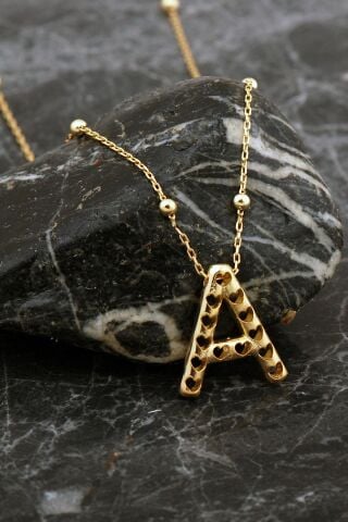 Kalpli Altın Kaplama A Harf Gümüş Balon Kolye 8036