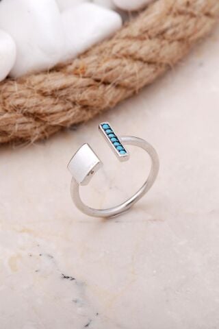 Turkuaz Taşlı Rodyumlu Gümüş Yüzük 3399