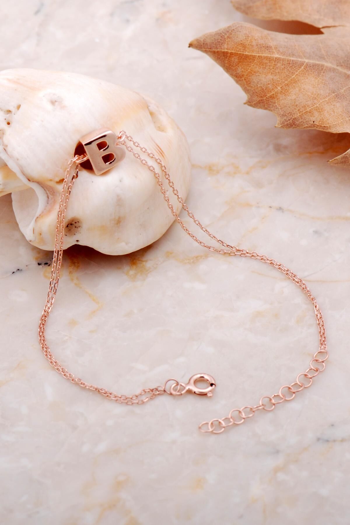 B Harfi Rose Gümüş Bileklik 4192