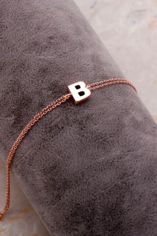 B Harfi Rose Gümüş Bileklik 4192