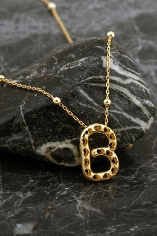 Kalpli Altın Kaplama B Harf Gümüş Balon Kolye 8037