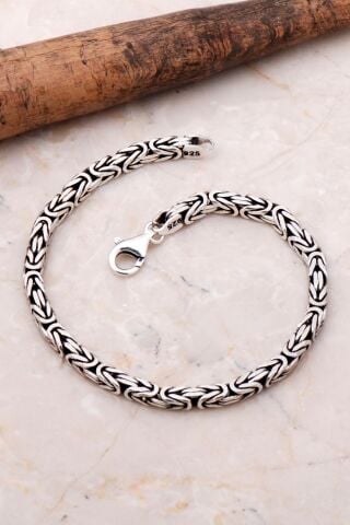 Kral Zincir 4 Mm 20.5 Cm Elişi Gümüş Erkek Bileklik 3667