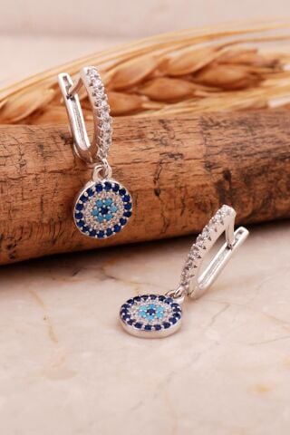 Rodyumlu Gümüş Sallantılı Göz Küpe 6863